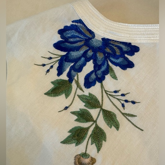 EUC! Anne Carson Linen Floral Embroidered Top, sz 1x - Picture 5 of 9